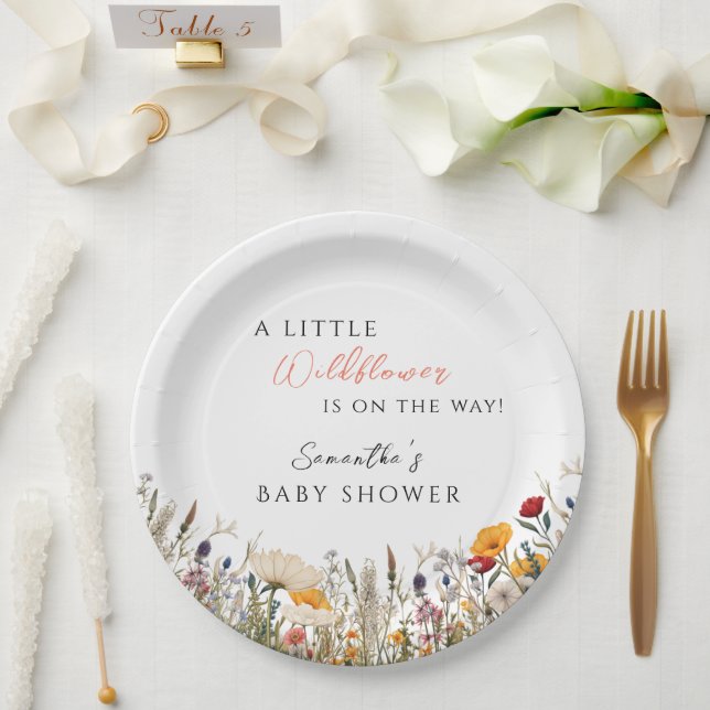 Assiettes En Carton Soft White Wildflower Bloom Baby Shower (Mariage)