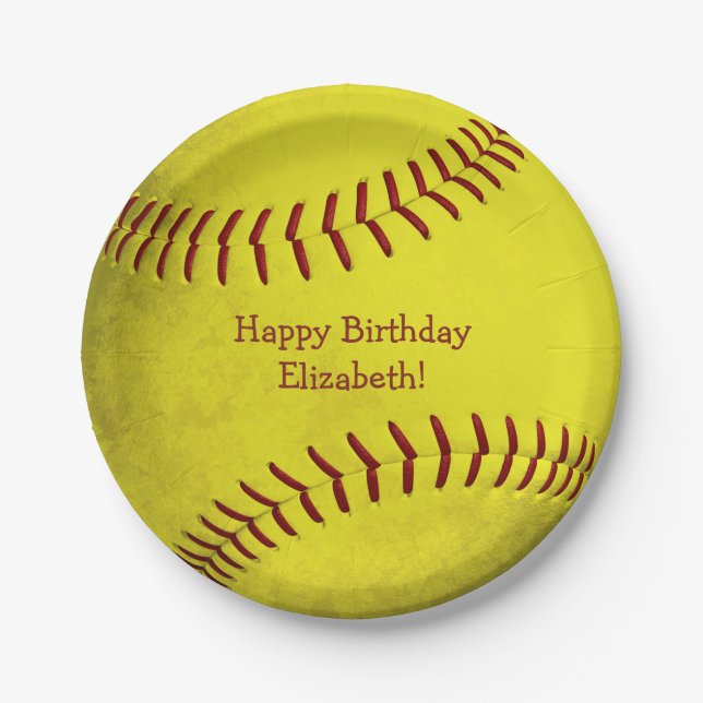 Assiettes En Carton softball jaune vif thème filles sport fête (Devant)