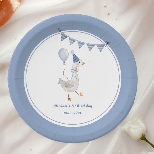Assiettes En Carton Soie Goose Blue Boy fête d'anniversaire (Créateur téléchargé)