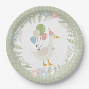 Assiettes En Carton Soie verte En vichy Florale Goose