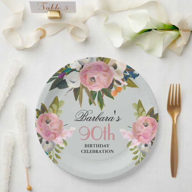 Assiettes En Carton Soignée élégante peinte à la main Floral 90e fête  (Mariage)