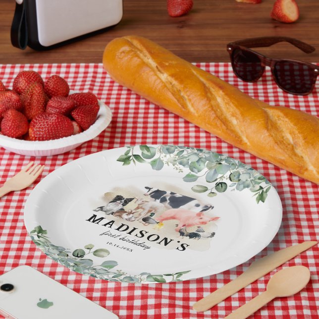 Assiettes En Carton Soirée Anniversaire de enfant des animaux de ferme (Pique-nique)