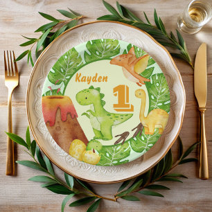 Assiettes En Carton Soirée d'anniversaire Cute Dinosaur personnalisée