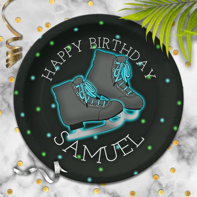 Assiettes En Carton Soirée d'anniversaire de la patinoire du garçon (Créateur téléchargé)