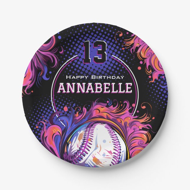 Assiettes En Carton Soirée d'anniversaire des filles de softball (Devant)