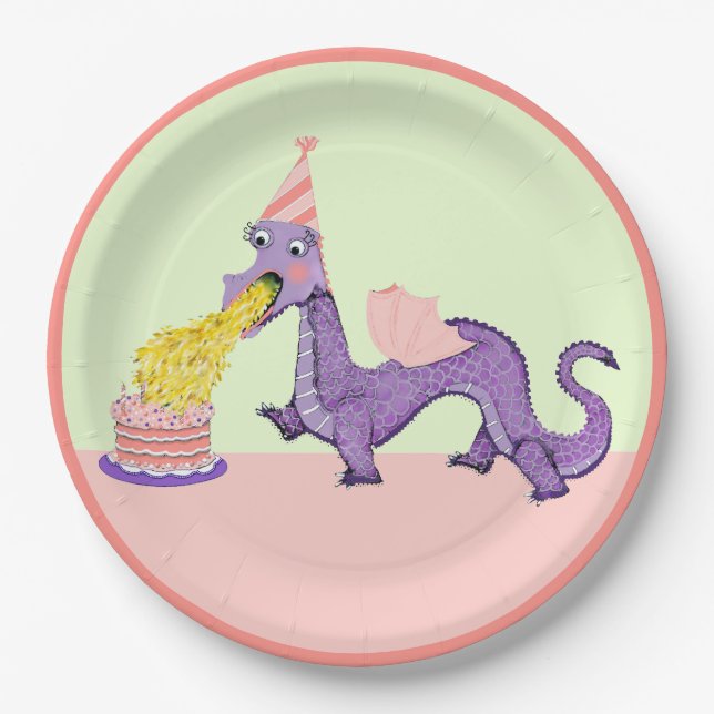 Assiettes En Carton Soirée d'anniversaire du Cute Dragon (Devant)
