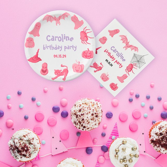 Assiettes En Carton Soirée d'anniversaire sur le thème de l'Halloween  (Pink Halloween-themed birthday party Paper Plate
)