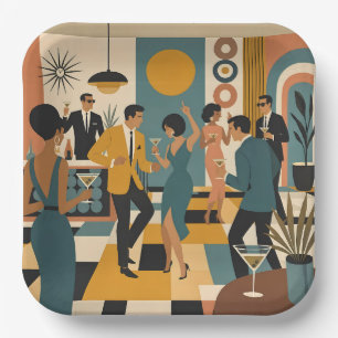 Assiettes En Carton Soirée Dansante Martini du Milieu du Siècle