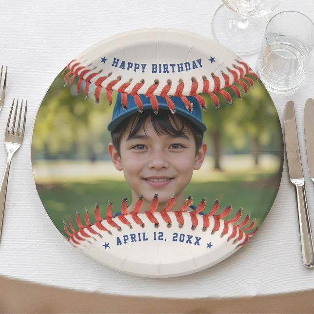 Assiettes En Carton Soirée de baseball Sport Photo Bonne fête d'annive (Baseball Softball Sport Photo Happy Birthday Party Paper Plates
)