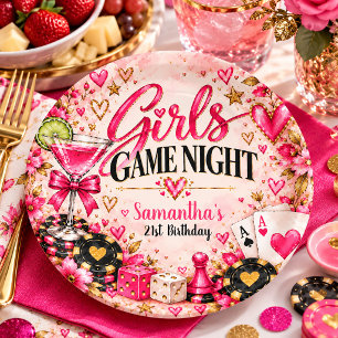 Assiettes En Carton Soirée de Jeux entre Filles Anniversaire Rose Or C