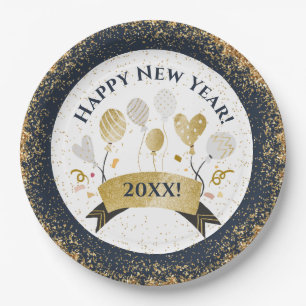 Assiettes En Carton Soirée de la Saint-Sylvestre, Ballons d'or