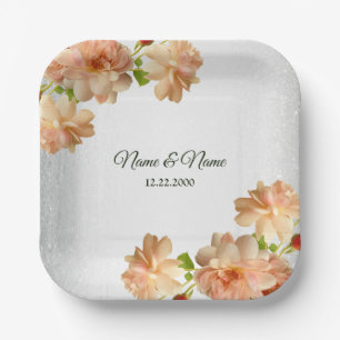 Assiettes En Carton Soirée de mariage Rose Floral Silver Parties scint