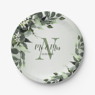 Assiettes En Carton Soirée de mariage Verdure Floral Eucalyptus Feuill