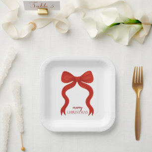 Assiettes En Carton Soirée de Noël Elegant Bow Rouge -