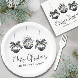 Assiettes En Carton Soirée de Noël élégante en noir et blanc