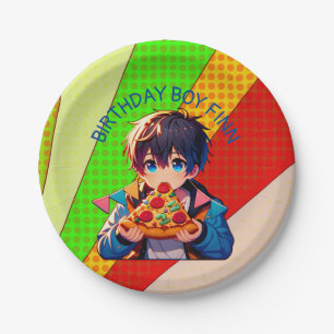 Assiettes En Carton Soirée de pizza pour garçon d'Anime personnalisée