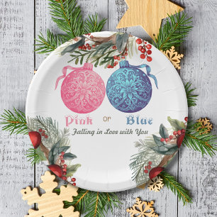 Assiettes En Carton Soirée de révélation féminine d'hiver rose ou bleu