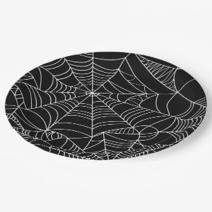 Assiettes En Carton Soirée d'Halloween Toiles d'araignée Noir & Blanc