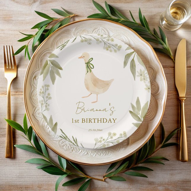 Assiettes En Carton Soirée d'oie rime fête d'anniversaire monogrammed (Goose nursery rhymes birthday party monogrammed paper plates personalized party decor)