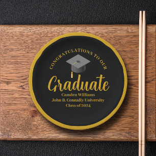 Assiettes En Carton Soirée Formelle Gold Black Graduation Party Person