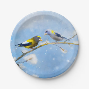 Assiettes En Carton Soirée Grosbeak Peinture - Cute Original Chien Art
