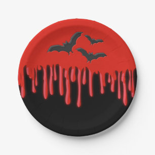 Assiettes En Carton Soirée Halloween Chauves-souris gothiques & sang r