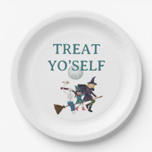 Assiettes En Carton Soirée Halloween « Treat Yo’Self ». Sorcières vola