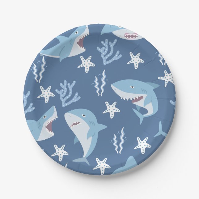 Assiettes En Carton Soirée Motif de requins mignons sous-marins (Devant)