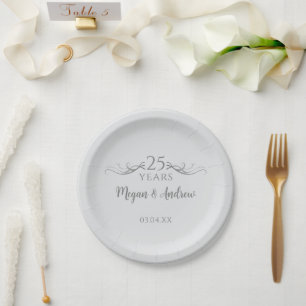 Assiettes En Carton Soirée personnalisée Grey 25e anniversaire du Mari