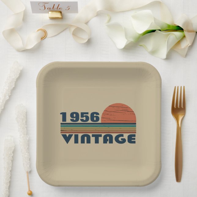 Assiettes En Carton Soirée personnalisée vintage de 65e anniversaire (Mariage)