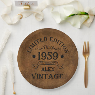 Assiettes En Carton Soirée personnalisée vintage de 65e anniversaire