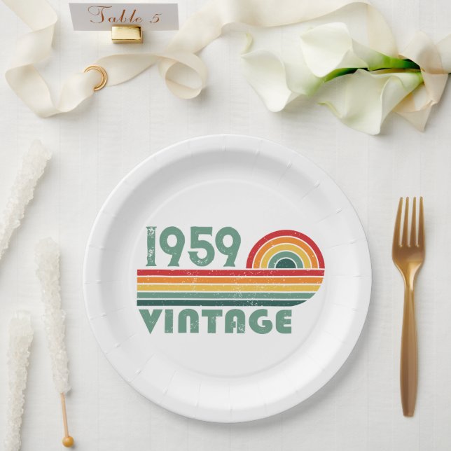 Assiettes En Carton Soirée personnalisée vintage de 65e anniversaire (Mariage)