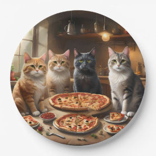Assiettes En Carton Soirée Pizza Party Chats,