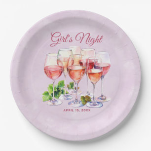 Assiettes En Carton Soirée rose des filles vin 