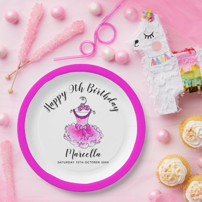 Assiettes En Carton Soirée rose filles 9 anniversaire (Fête)