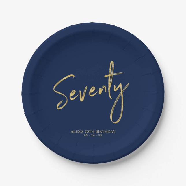 Assiettes En Carton Soixante-dix Gold & Navy Lettering 70th Birthday P (Devant)