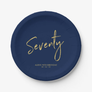 Assiettes En Carton Soixante-dix Or et Lettres sur Fond Bleu pour une 
