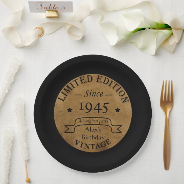 Assiettes En Carton Soixante-dix vintages fête du 80e anniversaire (Mariage)