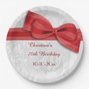Assiettes En Carton soixante-dixième Damassé d'anniversaire et arc