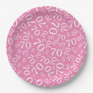 Assiettes En Carton soixante-dixième Rose et blanc de motif de nombre
