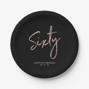 Assiettes En Carton Soixante Rose Gold & Black Fête d'anniversaire 60