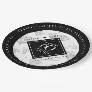 Assiettes En Carton Soixantième Anniversaire de Mariage Diamant Élégan