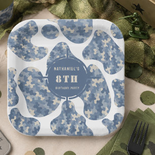 Assiettes En Carton Soldat de camouflage bleu Anniversaire de l'armée