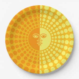 Assiettes En Carton Soleil brillant Jaune et Orange Soleil avec visage