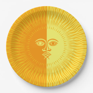 Assiettes En Carton Soleil brillant Jaune et Orange Soleil avec visage