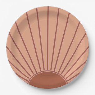 Assiettes En Carton Soleil Earth Tones Sunrise Brown Rust Retro Sunshi