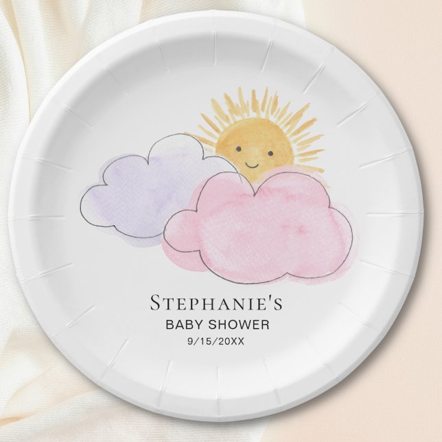 Assiettes En Carton Soleil et nuages Baby shower de fille (Créateur téléchargé)