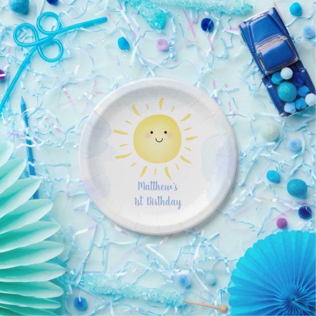 Assiettes En Carton Soleil Nuages Blue Boy Anniversaire (Fête)