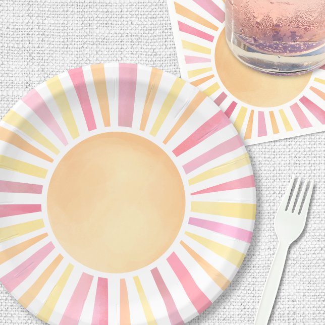 Assiettes En Carton Soleil Rose Soleil (Sunshine Pink Sun Paper Plates)