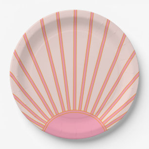 Assiettes En Carton Soleil Sunrise rose Abstrait Retro Sunshine